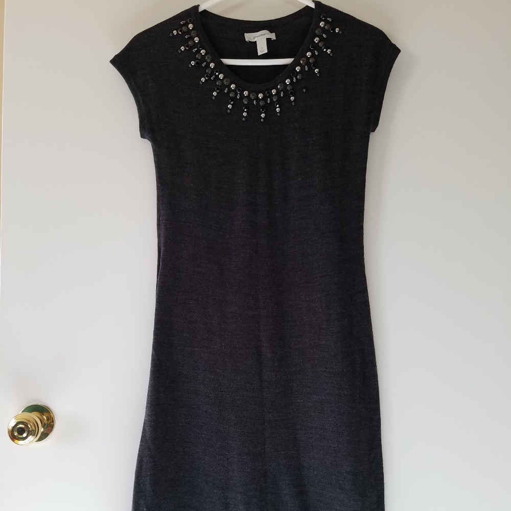 Dress Barn Black Midi Dress with Embellished Neckline